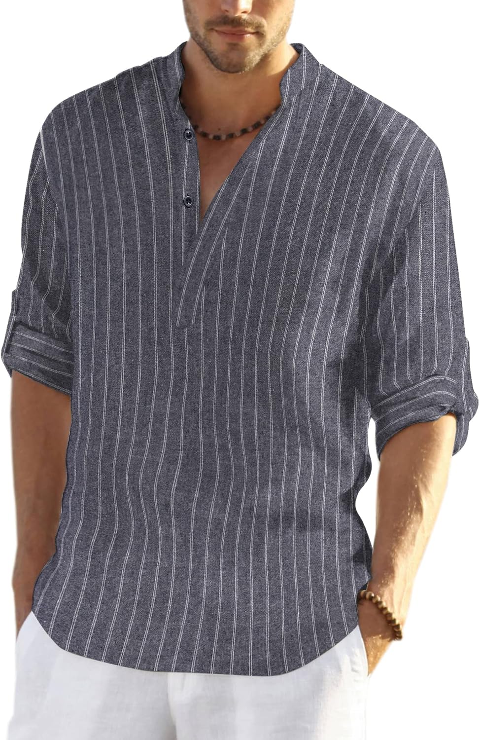 COOFANDY Men's Cotton Linen Henley T-Shirts Long Sleeve Hippie Casual Beach T-Shirts