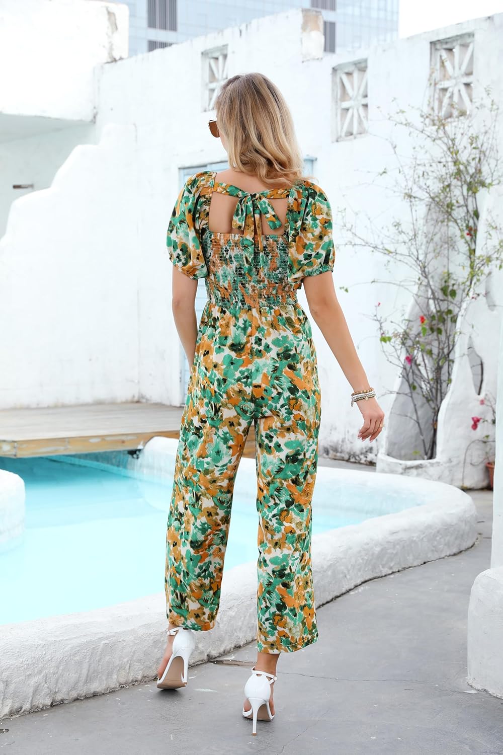 Love Welove Fashion Summer Jumpsuits for Women 2025 Floral Dressy Casual Loose Wide Leg Short Sleeve One Piece Romper Outfits