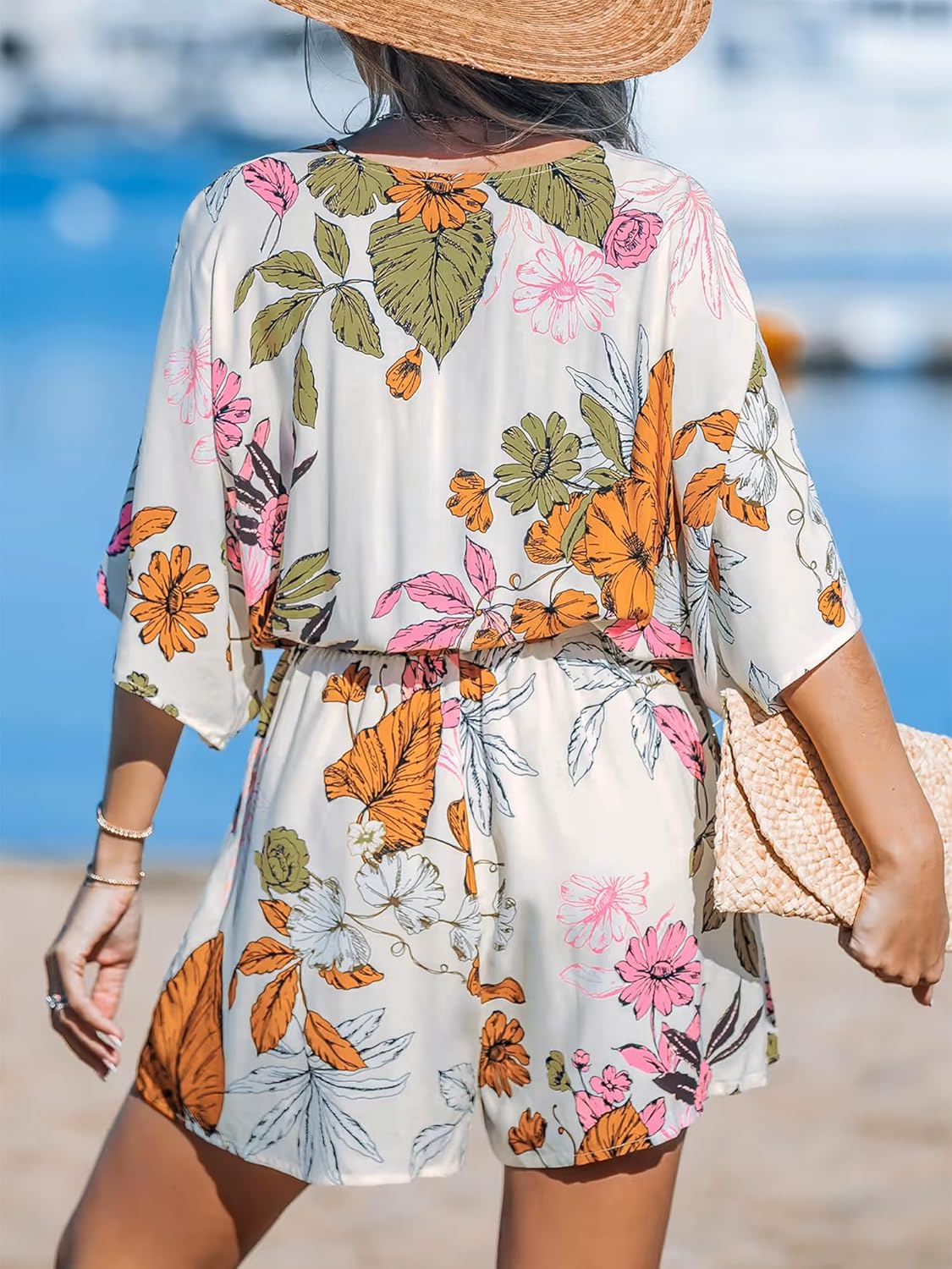 CUPSHE Women's Lace Up Leopard Print Romper Short Sleeves Jumpsuits Wide leg Outfit