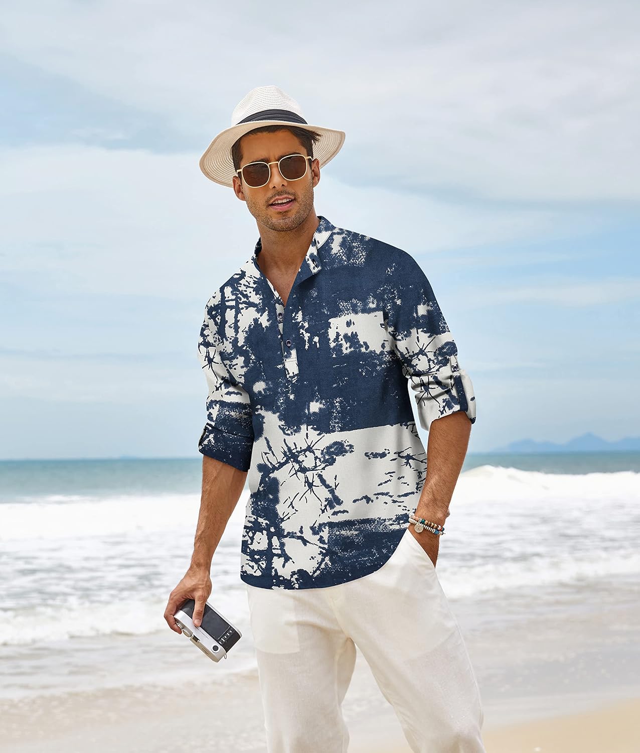 COOFANDY Men's Cotton Linen Henley T-Shirts Long Sleeve Hippie Casual Beach T-Shirts