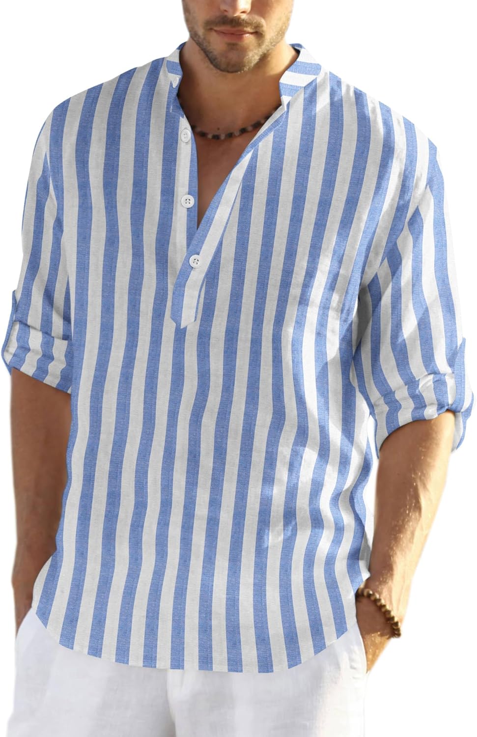 COOFANDY Men's Cotton Linen Henley T-Shirts Long Sleeve Hippie Casual Beach T-Shirts