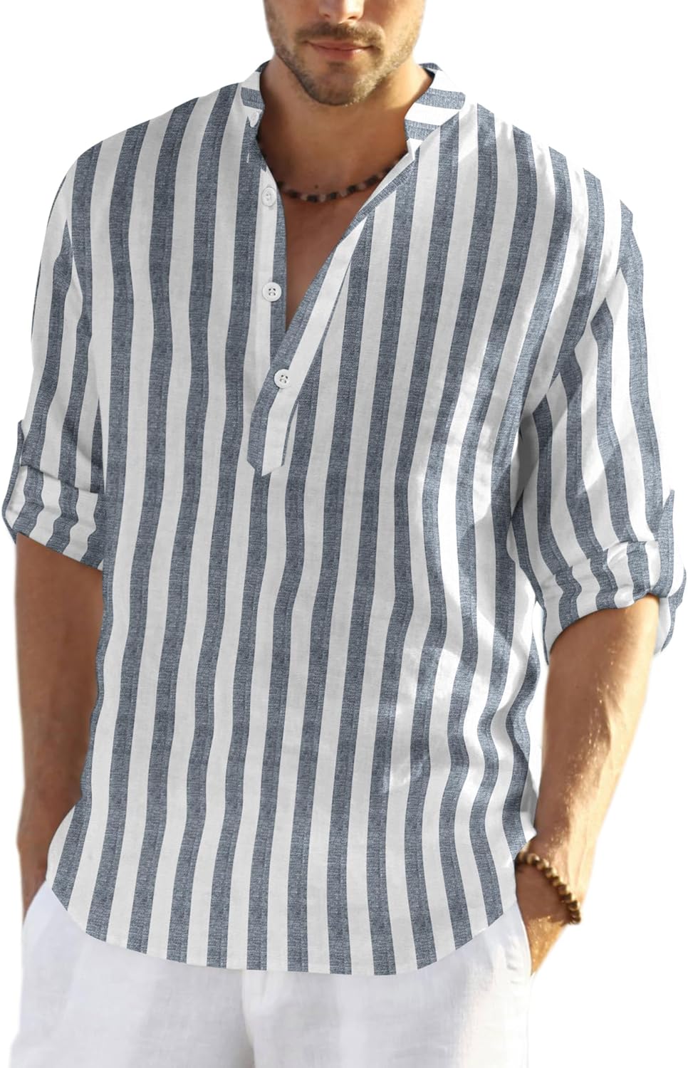 COOFANDY Men's Cotton Linen Henley T-Shirts Long Sleeve Hippie Casual Beach T-Shirts