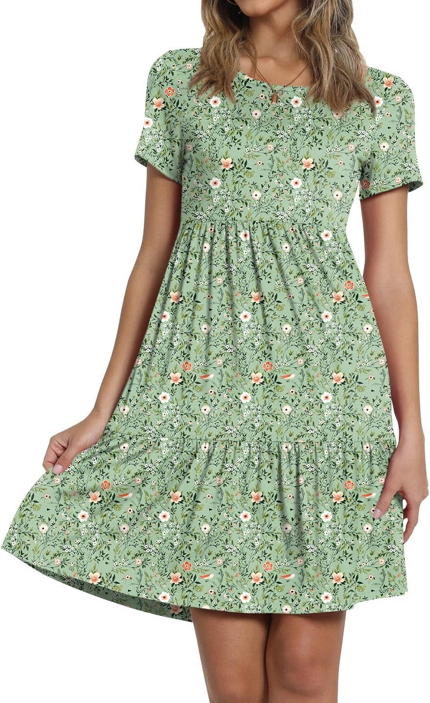 TAOHUADAO 2025 Summer Dresses for Women Short Sleeve Ruffle Casual Sundress with Pockets