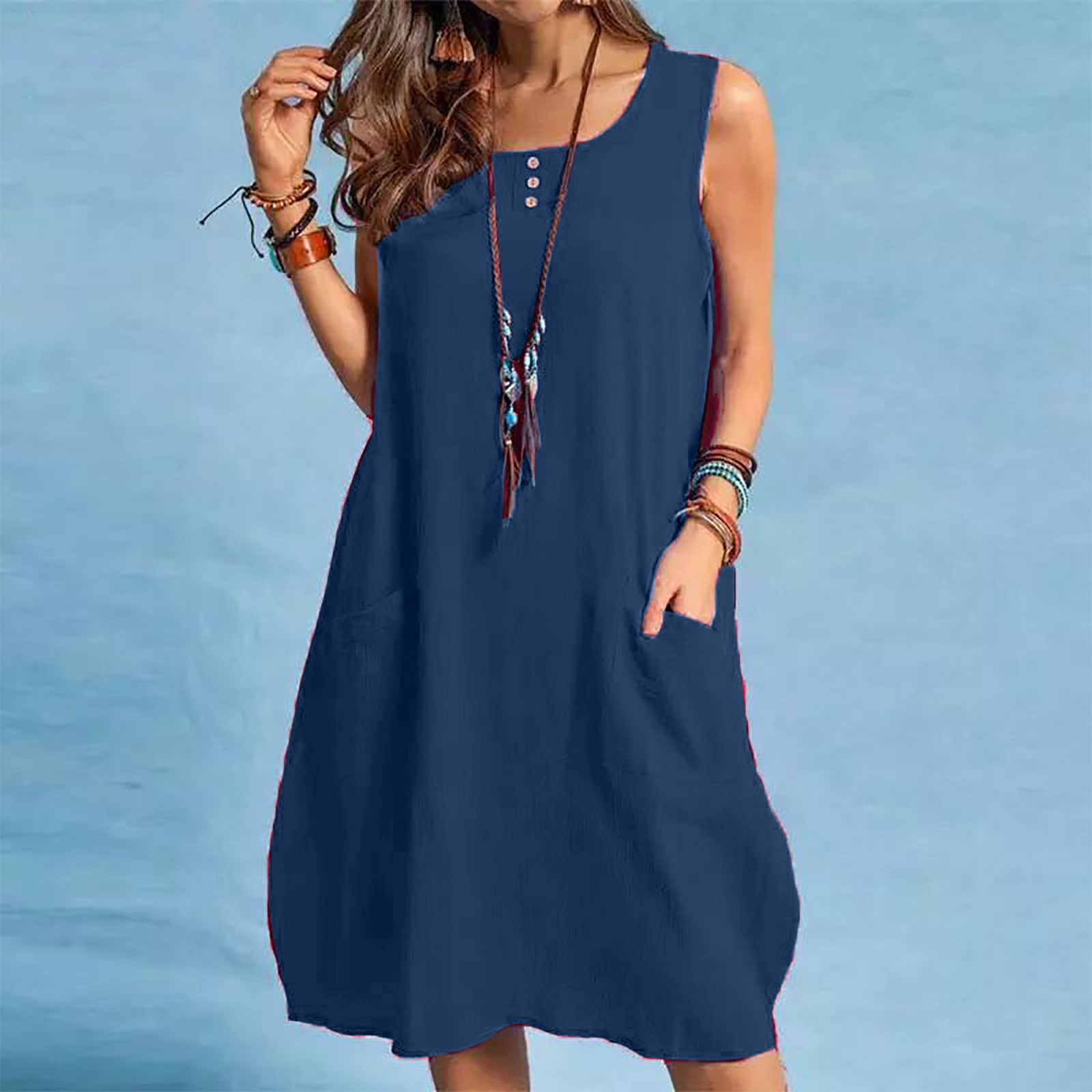 Relaxed Cotton-Linen Dress with Pockets – Effortless, Everyday Style