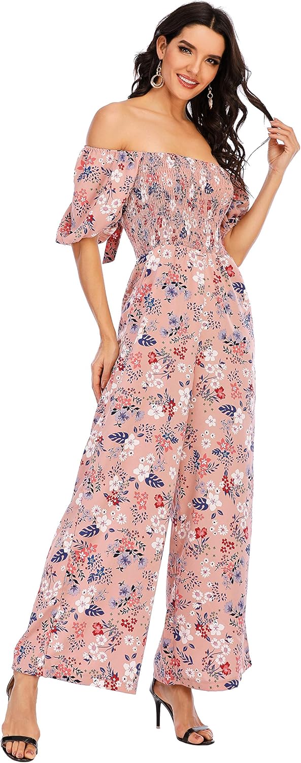 Love Welove Fashion Summer Jumpsuits for Women 2025 Floral Dressy Casual Loose Wide Leg Short Sleeve One Piece Romper Outfits