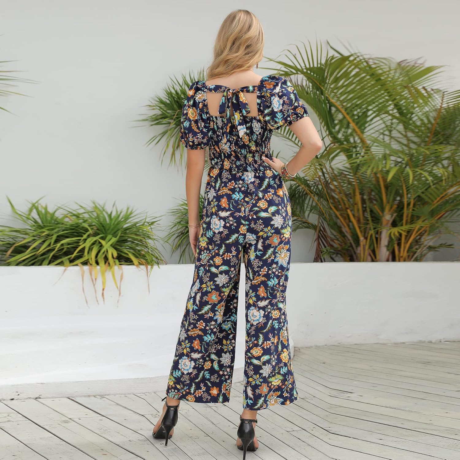 Love Welove Fashion Summer Jumpsuits for Women 2025 Floral Dressy Casual Loose Wide Leg Short Sleeve One Piece Romper Outfits