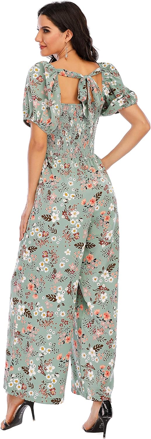 Love Welove Fashion Summer Jumpsuits for Women 2025 Floral Dressy Casual Loose Wide Leg Short Sleeve One Piece Romper Outfits