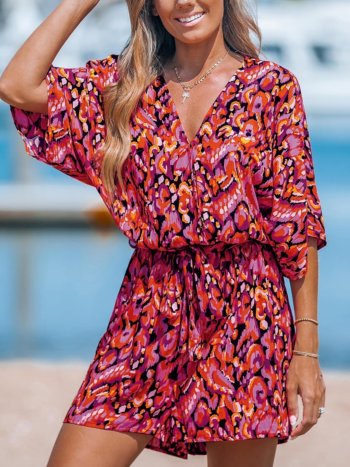 CUPSHE Women's Lace Up Leopard Print Romper Short Sleeves Jumpsuits Wide leg Outfit