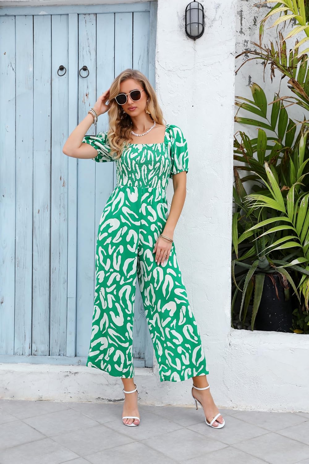 Love Welove Fashion Summer Jumpsuits for Women 2025 Floral Dressy Casual Loose Wide Leg Short Sleeve One Piece Romper Outfits