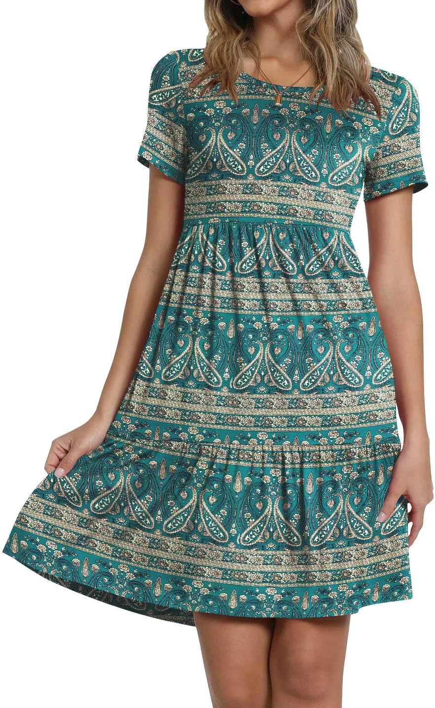 TAOHUADAO 2025 Summer Dresses for Women Short Sleeve Ruffle Casual Sundress with Pockets