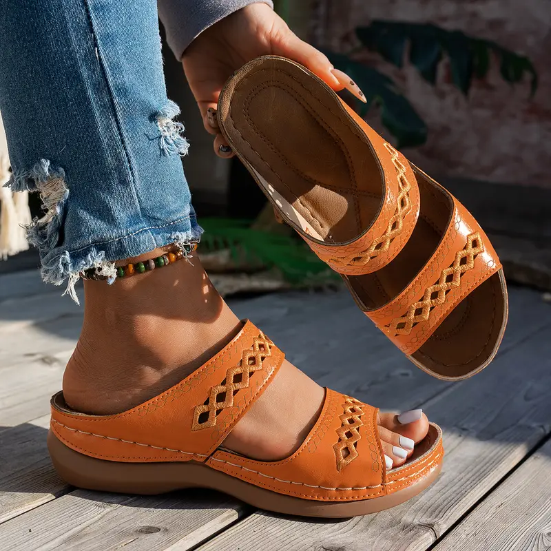 💥LAST DAY SALE 60%  Comfortable Arch Support Slides - Women's Solid Color Sandals - Breathable