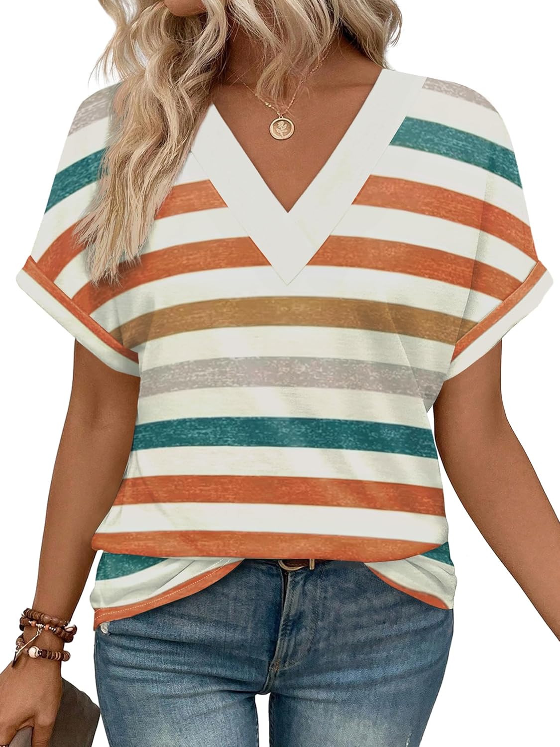 ✨Womens Summer V Neck Short Sleeve Solid Color Basic T Shirt(Buy 3 Free Shipping)