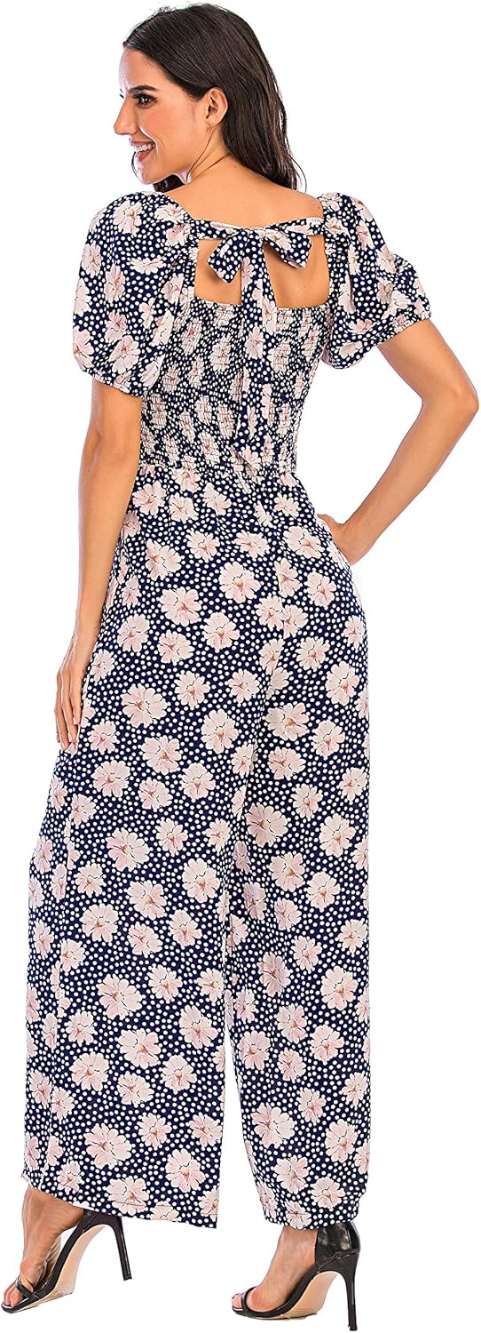 Love Welove Fashion Summer Jumpsuits for Women 2025 Floral Dressy Casual Loose Wide Leg Short Sleeve One Piece Romper Outfits