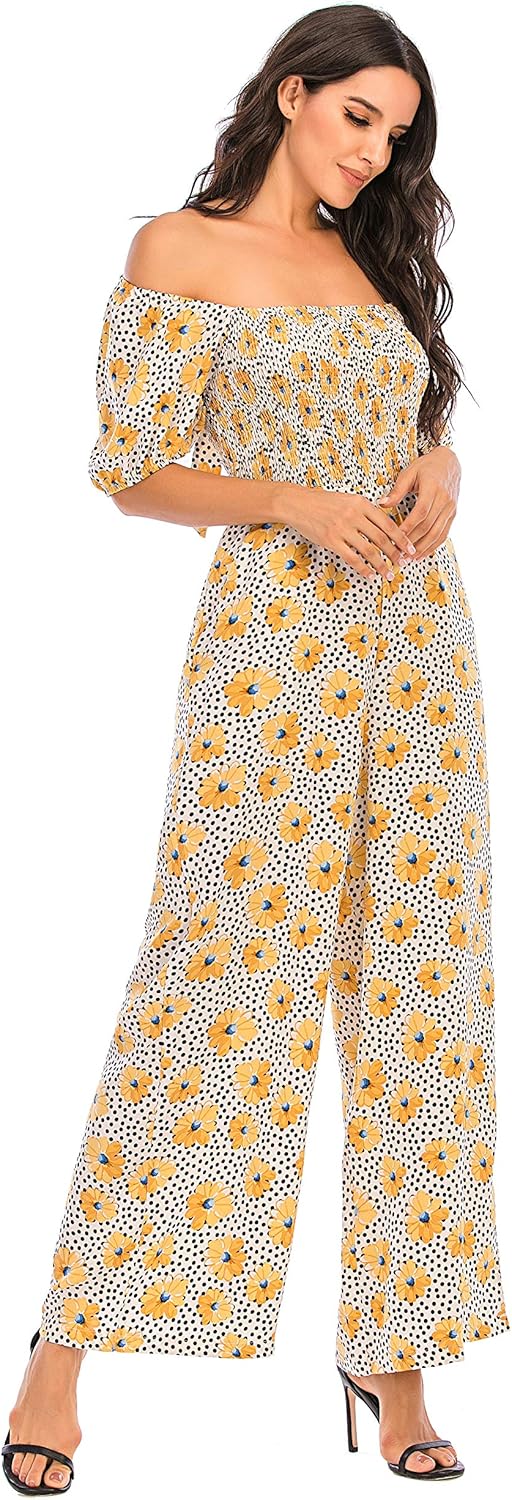 Love Welove Fashion Summer Jumpsuits for Women 2025 Floral Dressy Casual Loose Wide Leg Short Sleeve One Piece Romper Outfits