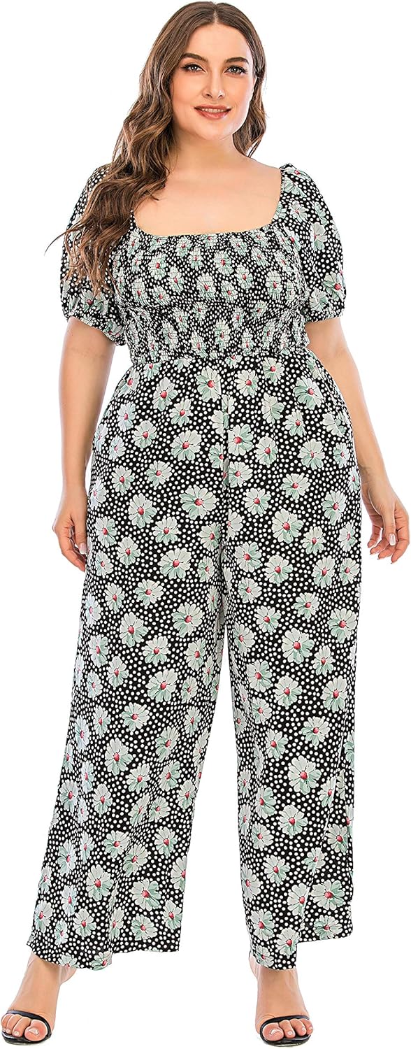 Love Welove Fashion Summer Jumpsuits for Women 2025 Floral Dressy Casual Loose Wide Leg Short Sleeve One Piece Romper Outfits