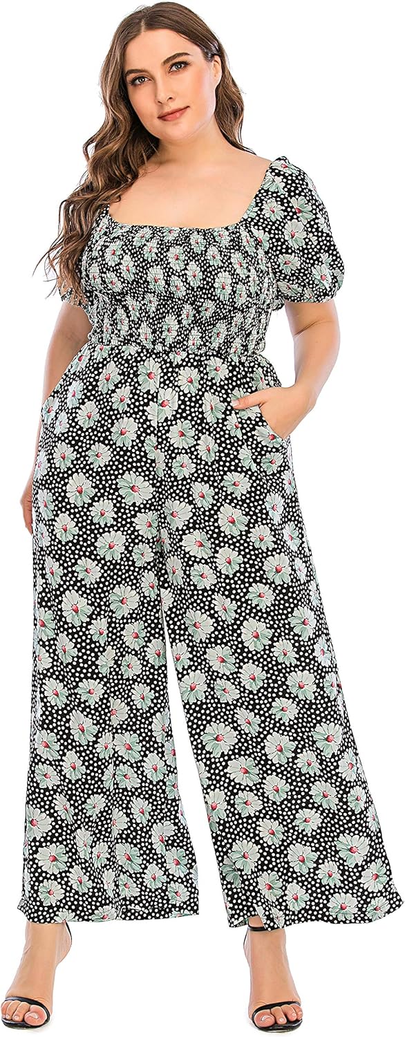 Love Welove Fashion Summer Jumpsuits for Women 2025 Floral Dressy Casual Loose Wide Leg Short Sleeve One Piece Romper Outfits