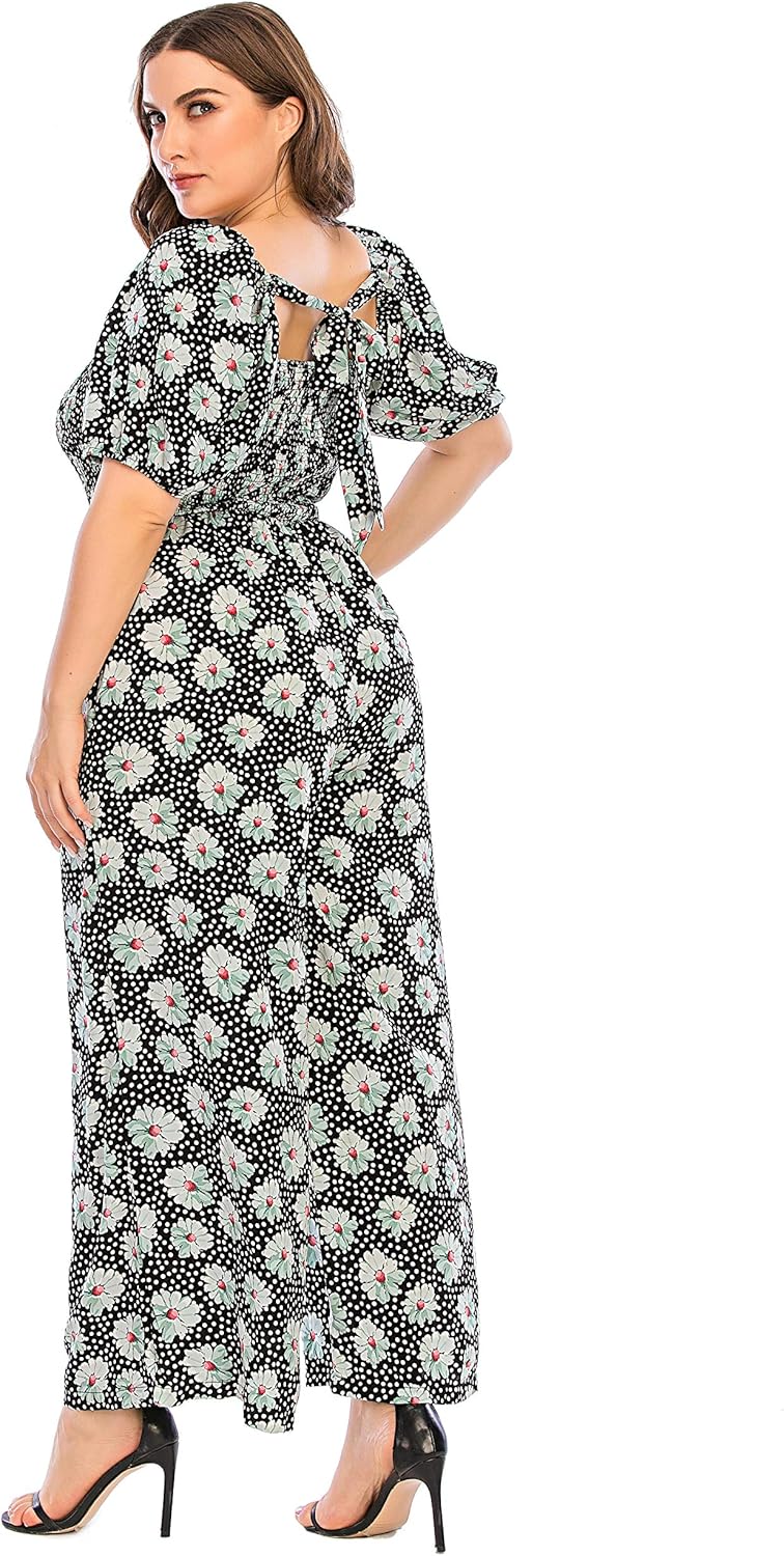 Love Welove Fashion Summer Jumpsuits for Women 2025 Floral Dressy Casual Loose Wide Leg Short Sleeve One Piece Romper Outfits