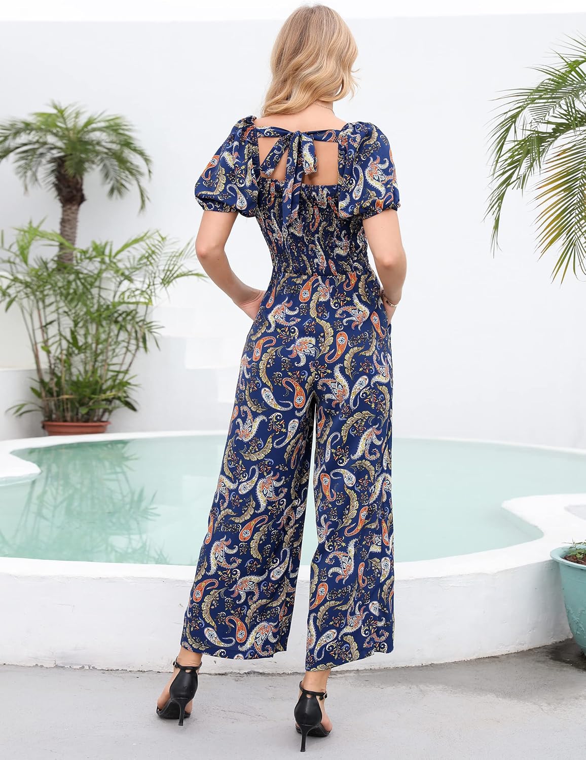 Love Welove Fashion Summer Jumpsuits for Women 2025 Floral Dressy Casual Loose Wide Leg Short Sleeve One Piece Romper Outfits