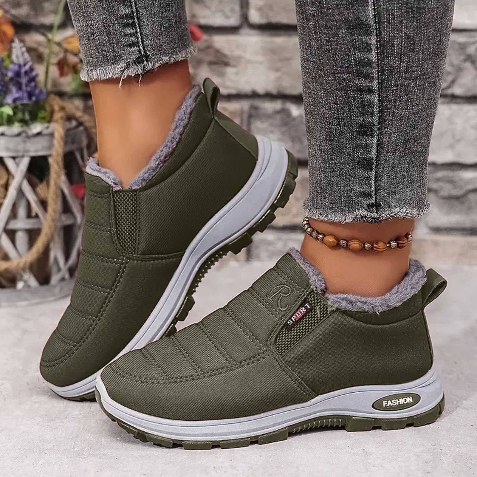 Women's Warm Sheepskin-Lined Boots Ladies Winter Ankle Slip on Short