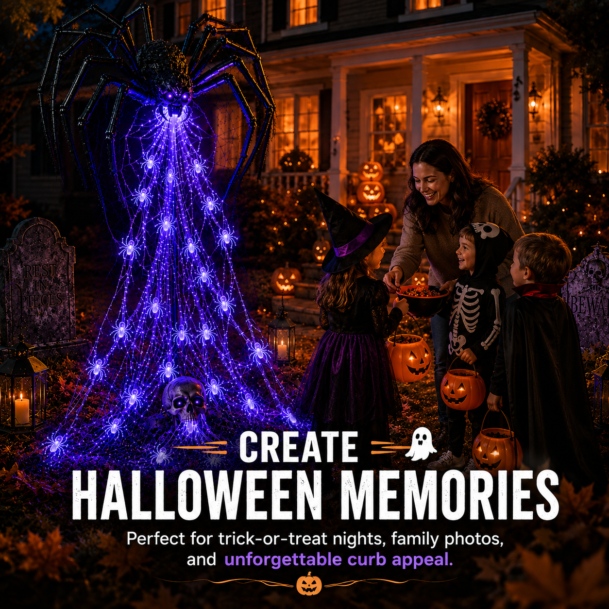 🔥HOT SALE 50% OFF -🕷️ Halloween Spider Web Light  | Glowing LED Spider Yard Decor for Spooky Outdoor Displays