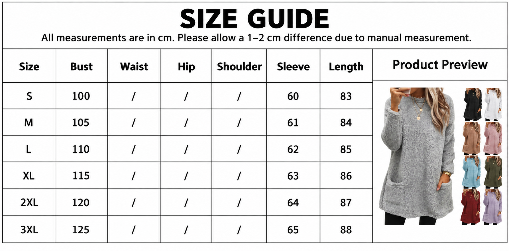 Women's Teddy Borg Fleece Longline Jumper with Pockets – Cosy Casual Tunic Top