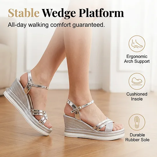 👡🌬️ Women's open-toe wedge sandals with an ankle strap – height-boosting and comfortable✨