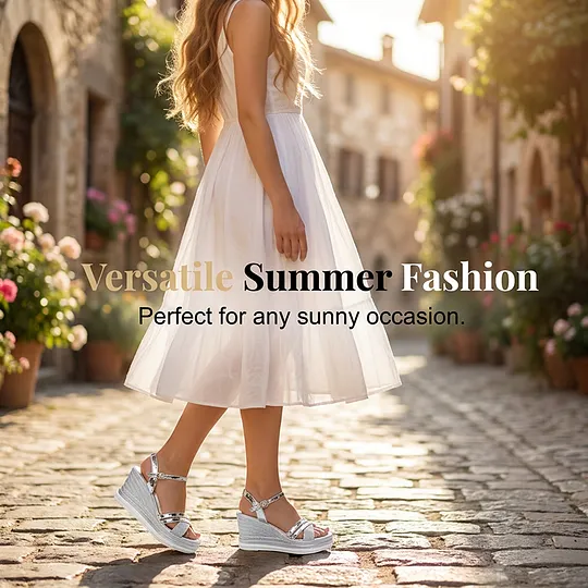 👡🌬️ Women's open-toe wedge sandals with an ankle strap – height-boosting and comfortable✨