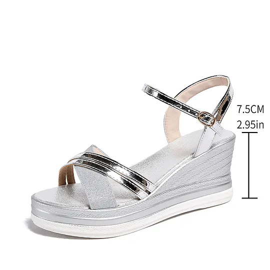 👡🌬️ Women's open-toe wedge sandals with an ankle strap – height-boosting and comfortable✨