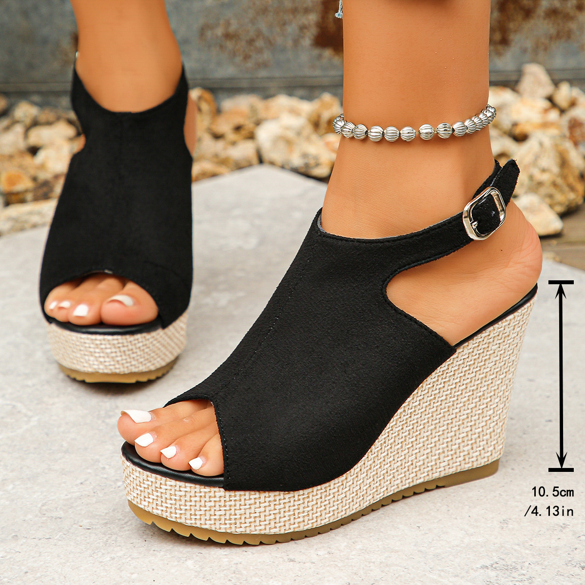 Women's Fashionable Espadrille Peep Toe Wedge Sandals, Casual Hollow Out Design Buckle Decor Flatform Shoes For Beach Party Vacation, Fashion Shoes For Party, Daily Clothing Decor, Buckle Wedges