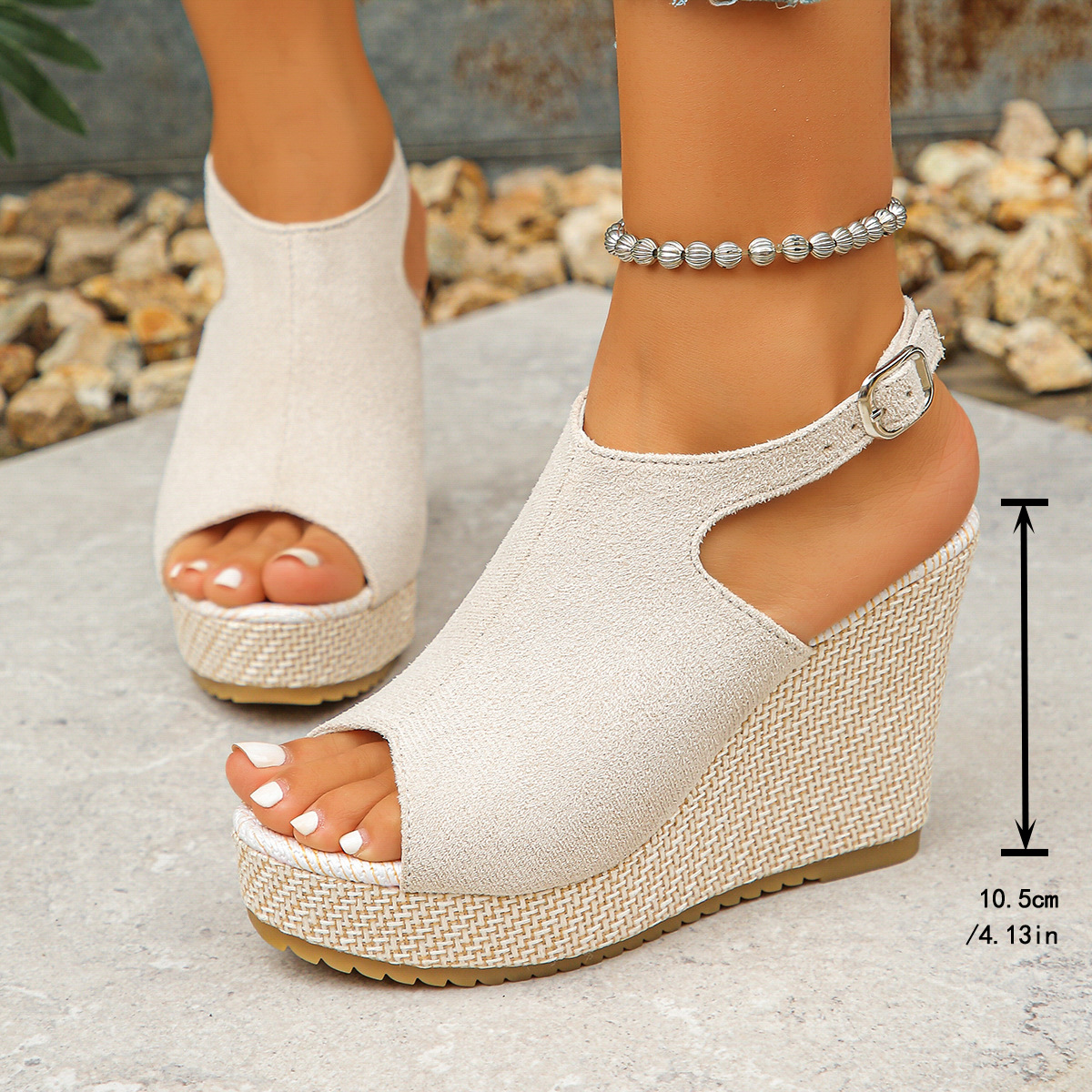 Women's Fashionable Espadrille Peep Toe Wedge Sandals, Casual Hollow Out Design Buckle Decor Flatform Shoes For Beach Party Vacation, Fashion Shoes For Party, Daily Clothing Decor, Buckle Wedges