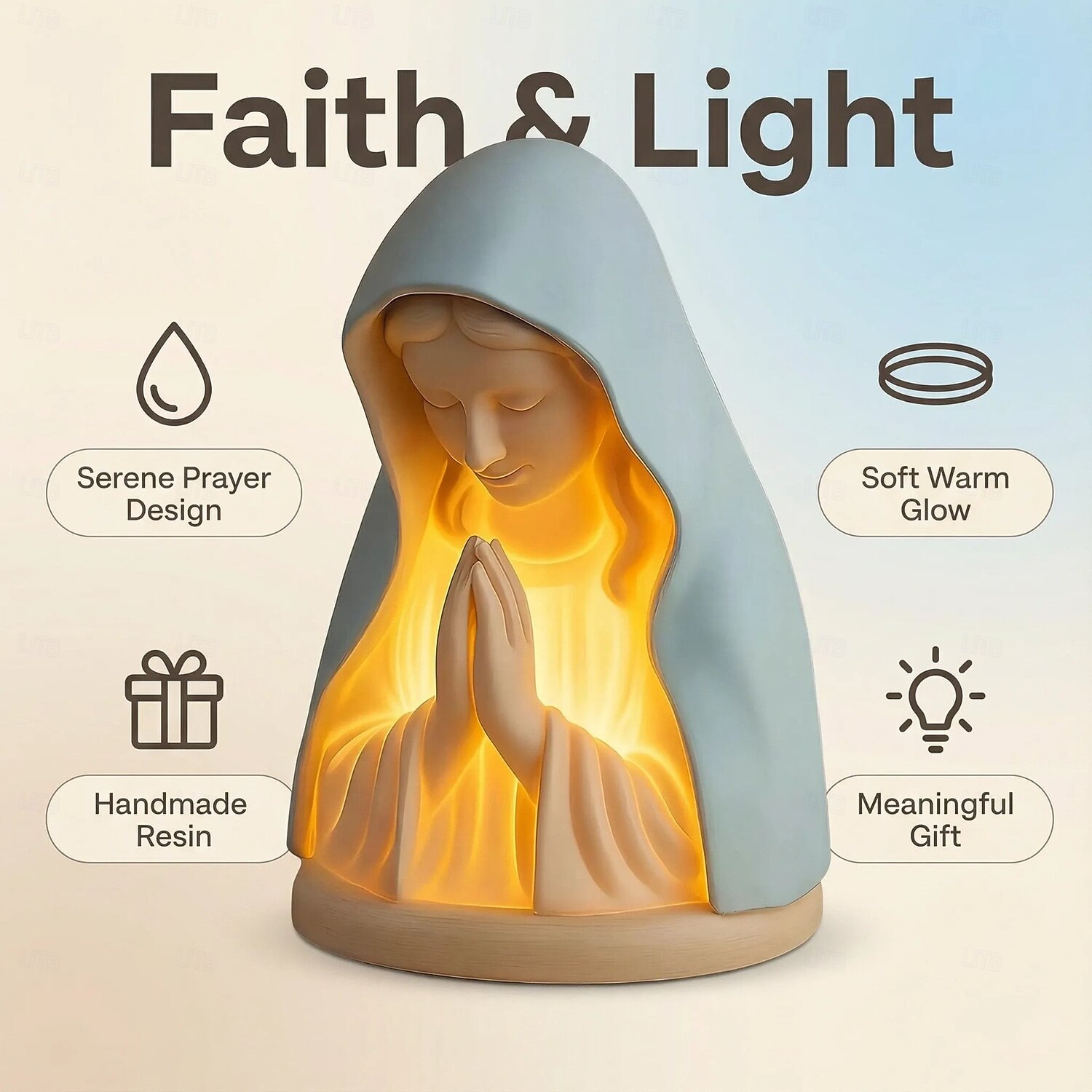  Virgin Mary Statue Night Light, New Virgin Mary Prayer Night Light, Led Devotional Table Lamp, Soft Eye Protection Night Lights, Home Decor for Bedroom Living Room 