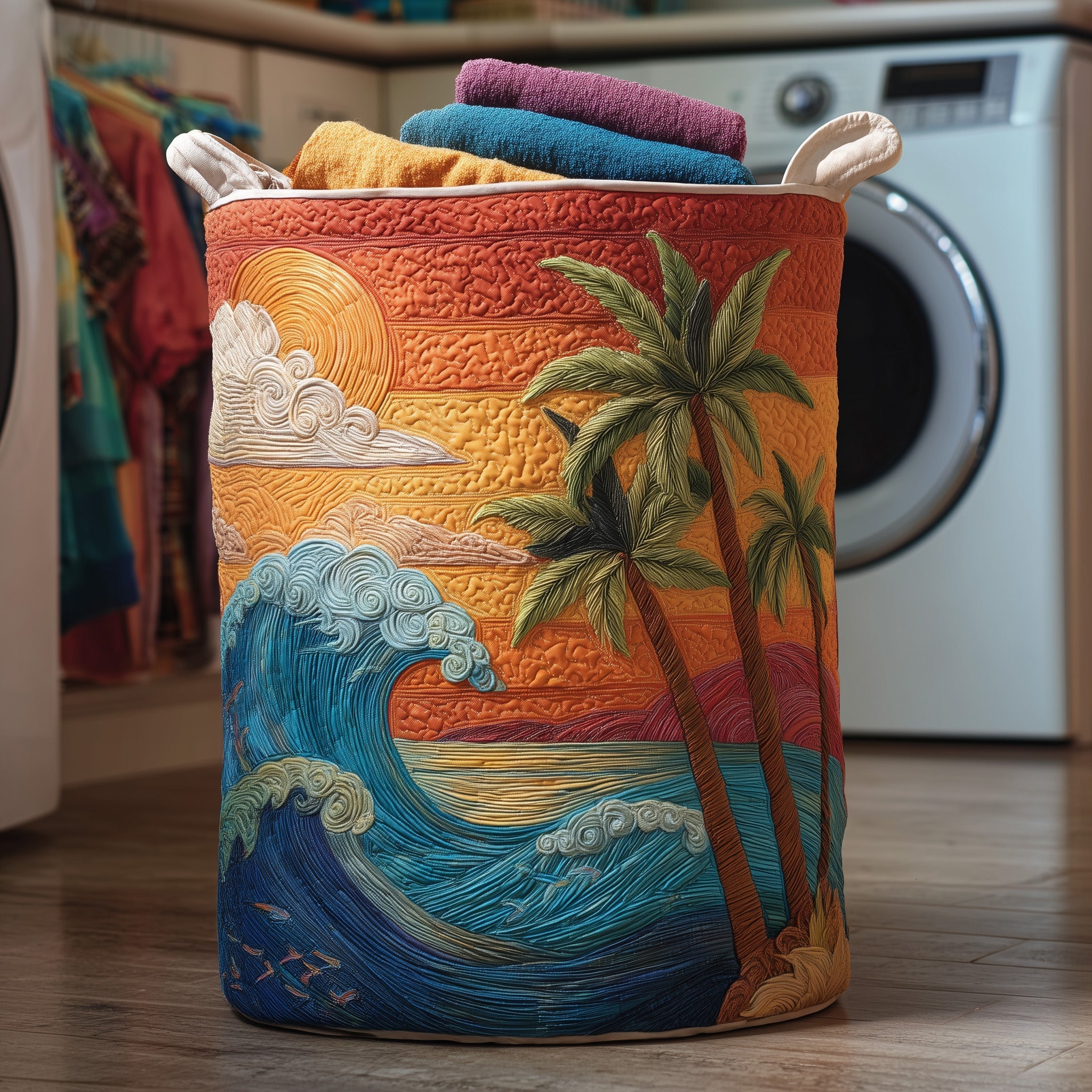 Tropical Beach Quilted Laundry Basket GFTOMA4334