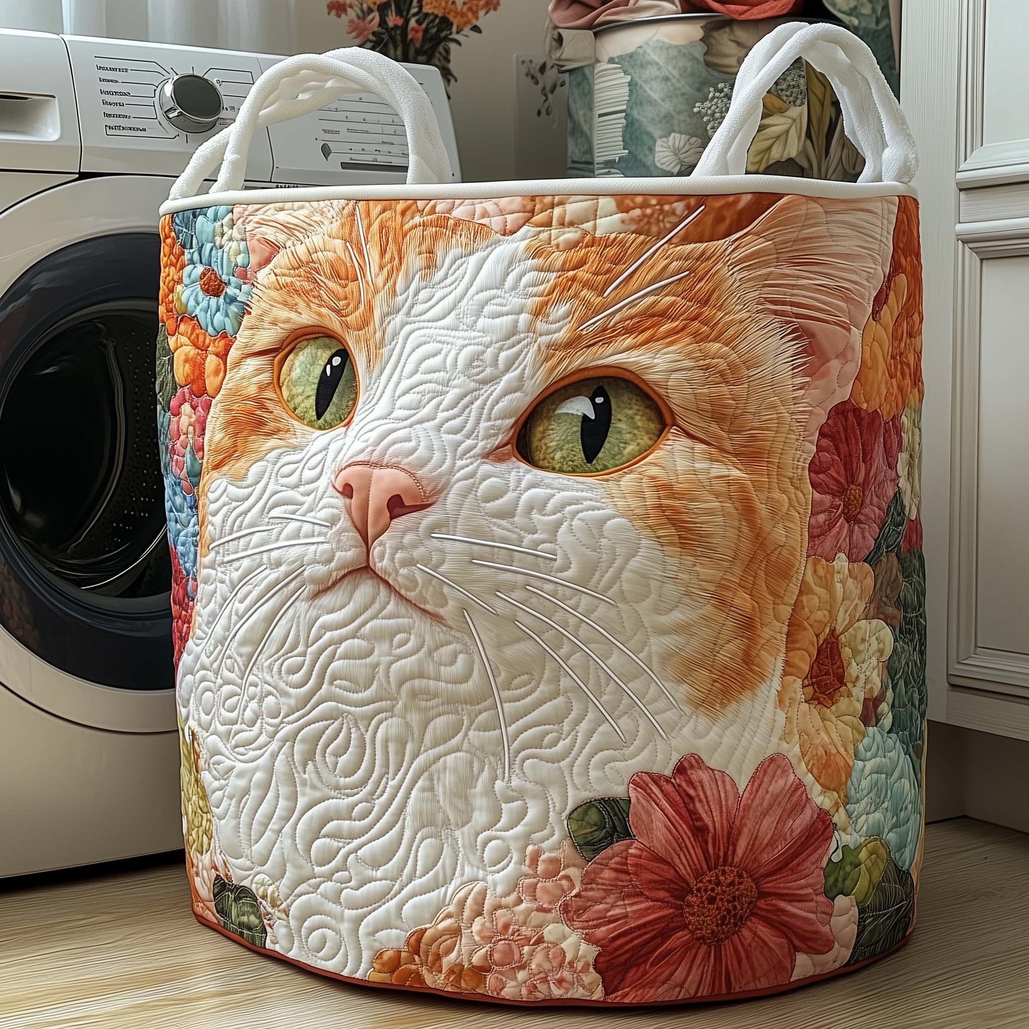 Floral Whiskers Quilted Laundry Basket GFTOQM1726