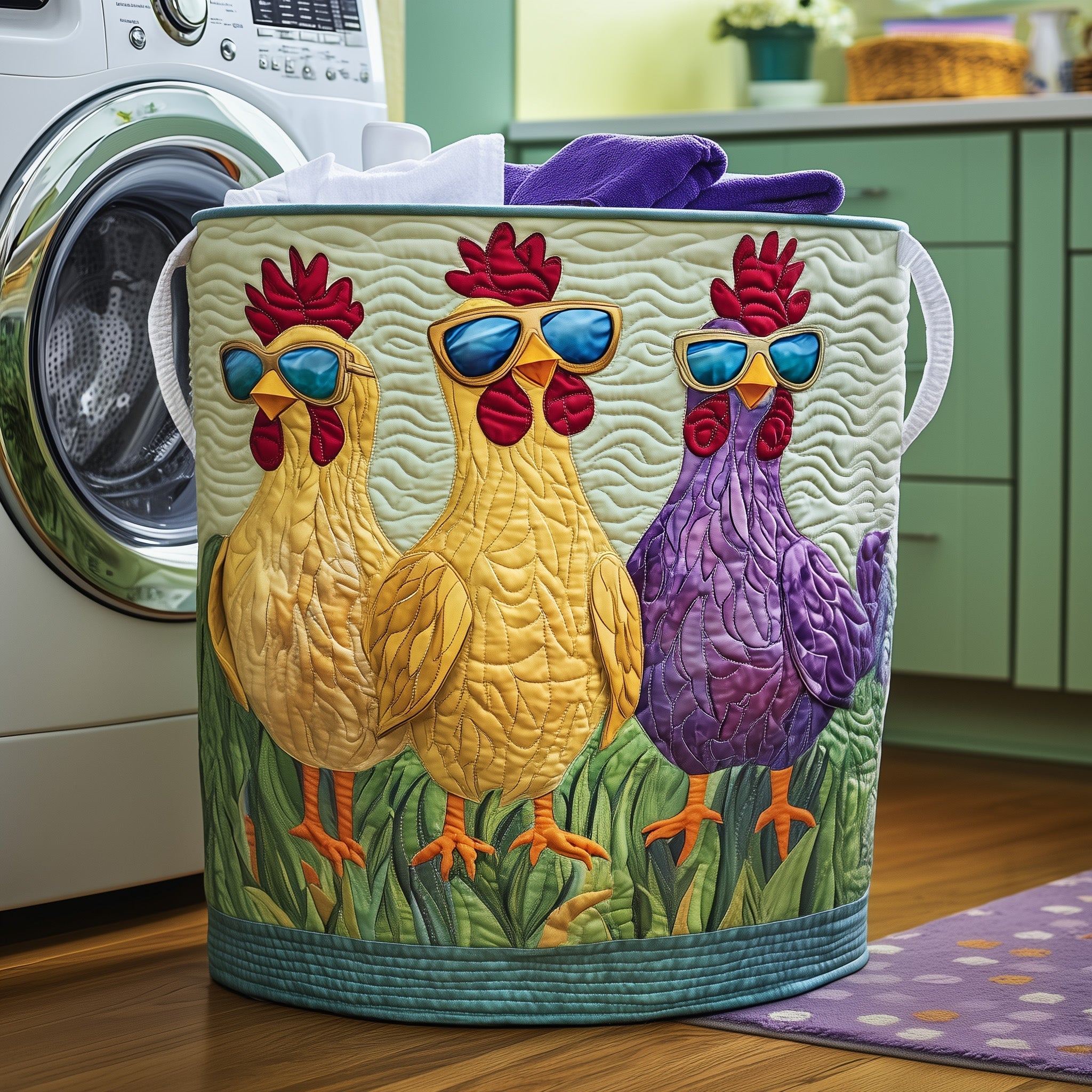 Funky Chicken Quilted Laundry Basket GFTOYC241