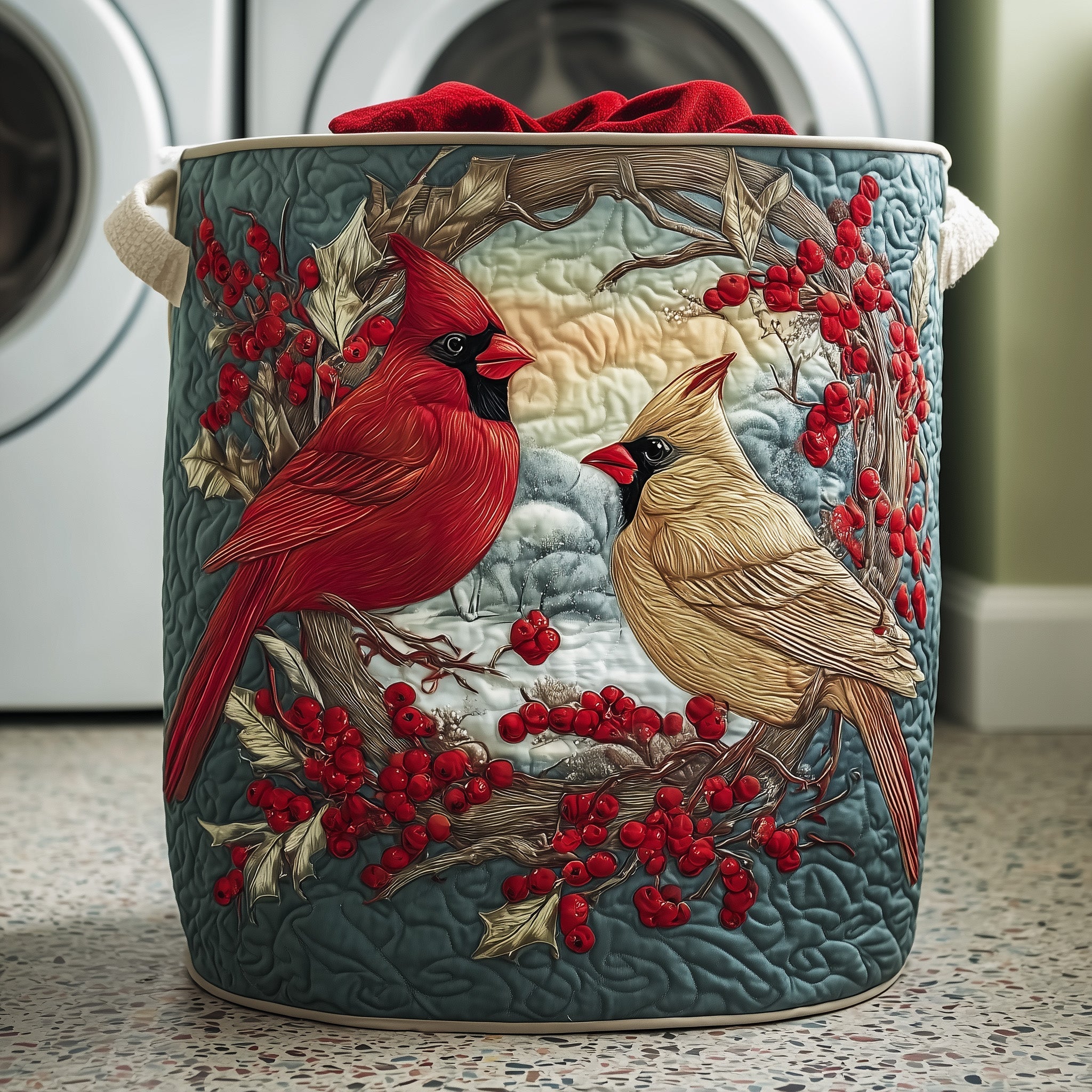 Cardinal Berries Quilted Laundry Basket GFTOYC934