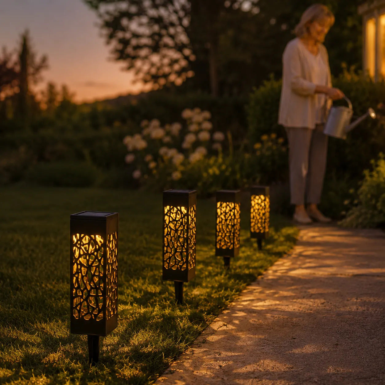 Solar Pathway Stake Lights with Mosaic Shadow Pattern (8-Pack)