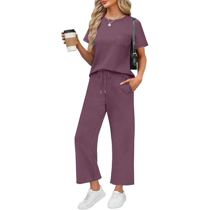 Women Casual Summer Travel Vacation Outfits Cap Sleeve Lounge Set