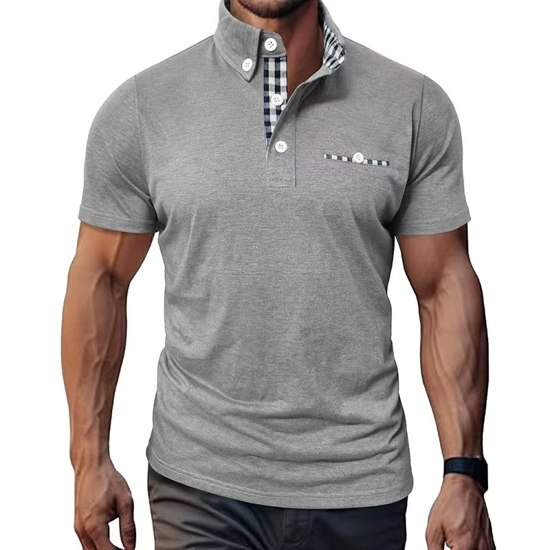 New men's plaid short-sleeved polo