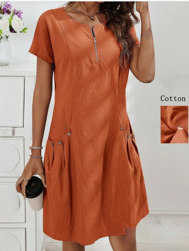 Women's Zip-Front Round Neck Dress