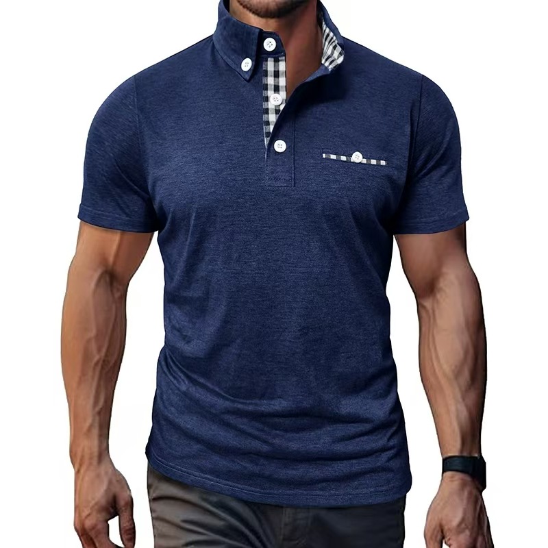 New men's plaid short-sleeved polo