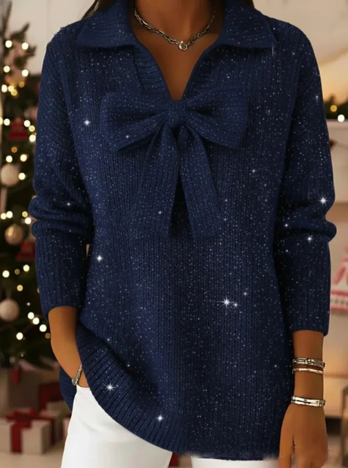 🎄 New arrival! 🔥 A sparkling, loose-fitting Polo-neck sweater with a bow detail.