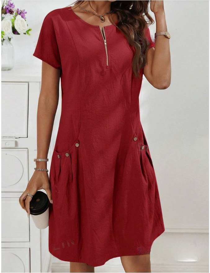 Women's Zip-Front Round Neck Dress