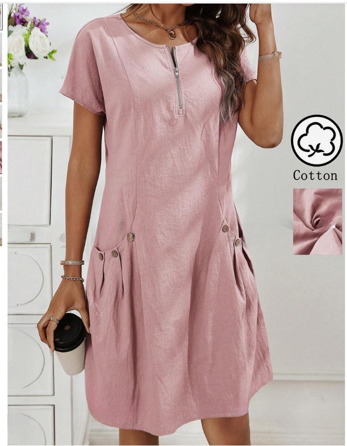 Women's Zip-Front Round Neck Dress