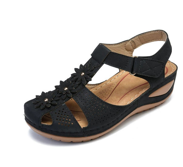 Women’s Floral Wedge Sandals, Breathable Platform Walking Sandals, Adjustable Hook & Loop Non-Slip Casual Summer Shoes for All Day Comfort