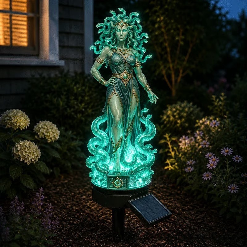 Apollo-Themed Solar Garden Light (Greek Mythology Style) – Outdoor Waterproof Faux-Bronze Sculptural Landscape Light – Decorative Ornament for Gardens, Villas, and Lawns