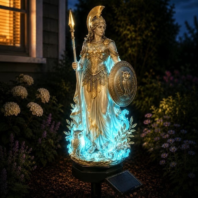Apollo-Themed Solar Garden Light (Greek Mythology Style) – Outdoor Waterproof Faux-Bronze Sculptural Landscape Light – Decorative Ornament for Gardens, Villas, and Lawns