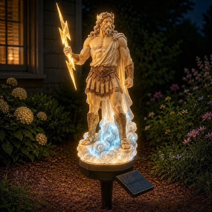Apollo-Themed Solar Garden Light (Greek Mythology Style) – Outdoor Waterproof Faux-Bronze Sculptural Landscape Light – Decorative Ornament for Gardens, Villas, and Lawns