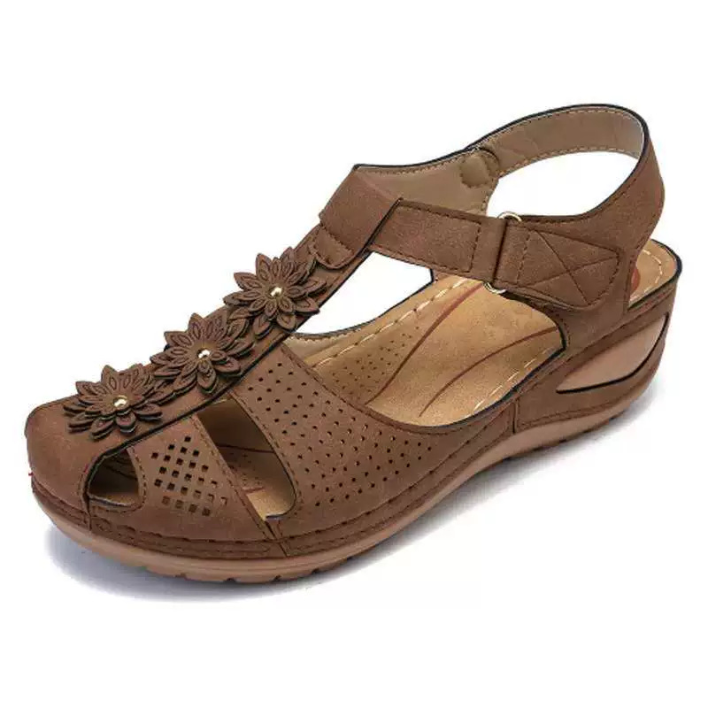 Women’s Floral Wedge Sandals, Breathable Platform Walking Sandals, Adjustable Hook & Loop Non-Slip Casual Summer Shoes for All Day Comfort