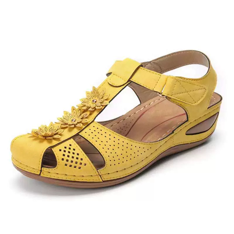 Women’s Floral Wedge Sandals, Breathable Platform Walking Sandals, Adjustable Hook & Loop Non-Slip Casual Summer Shoes for All Day Comfort