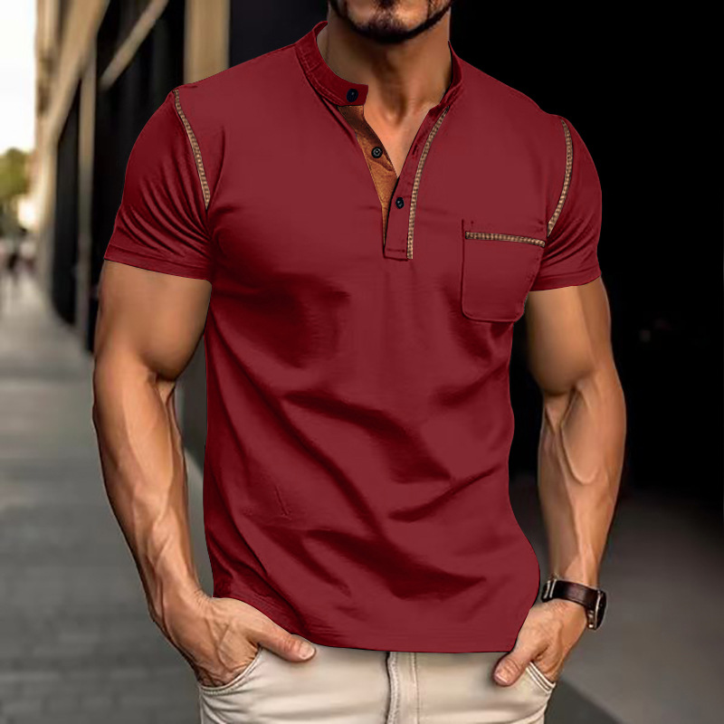 Men's Sports Color Block Henley Collar Polo Shirt